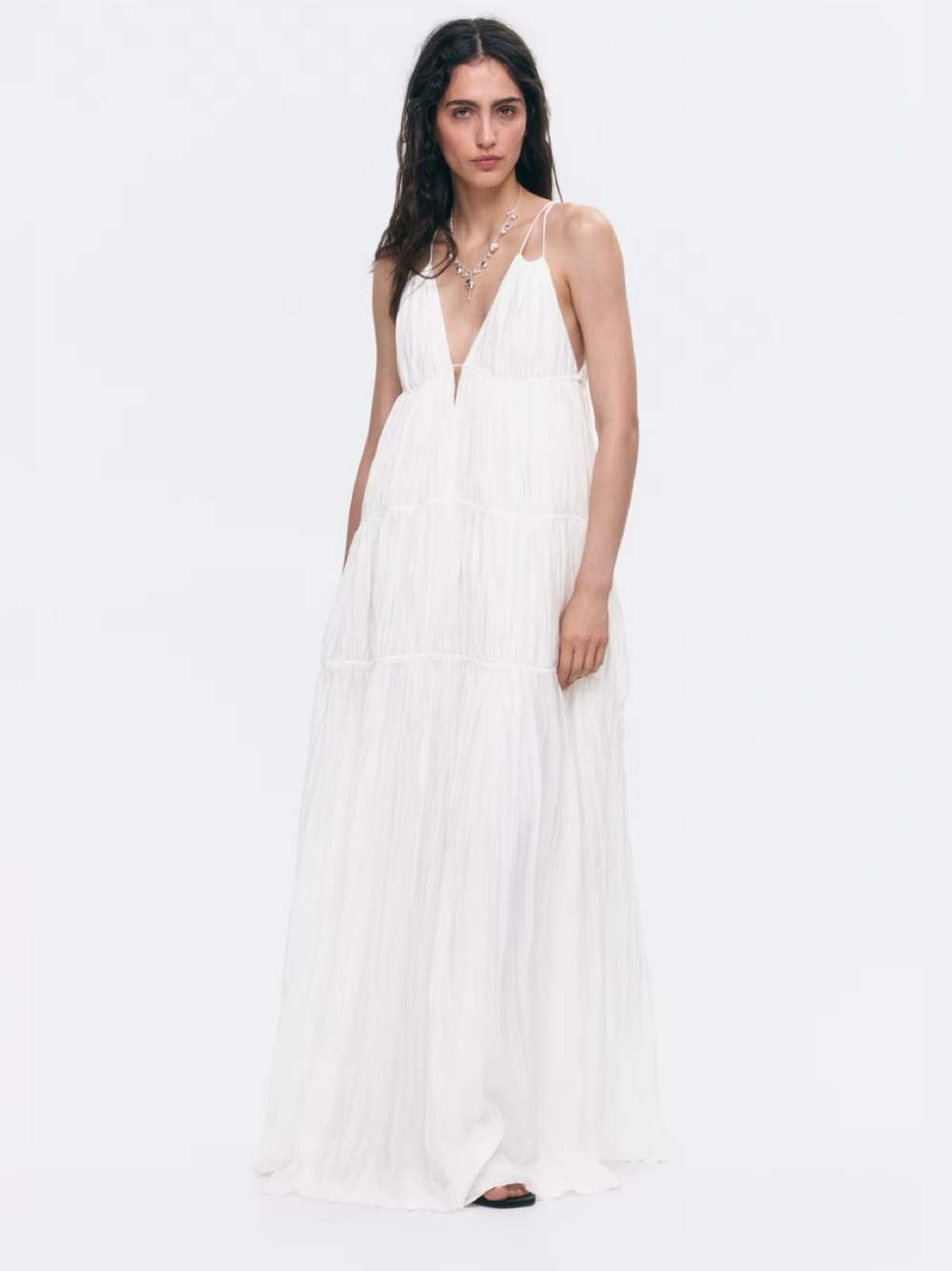 H&M Premium Women's White Plunging V-Neck Maxi Dress